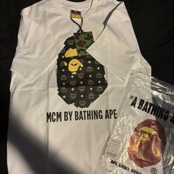 New Bape MCM white shirt w/ tags and bag