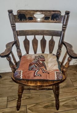 Rustic Wood Armchair with Bear Carvings