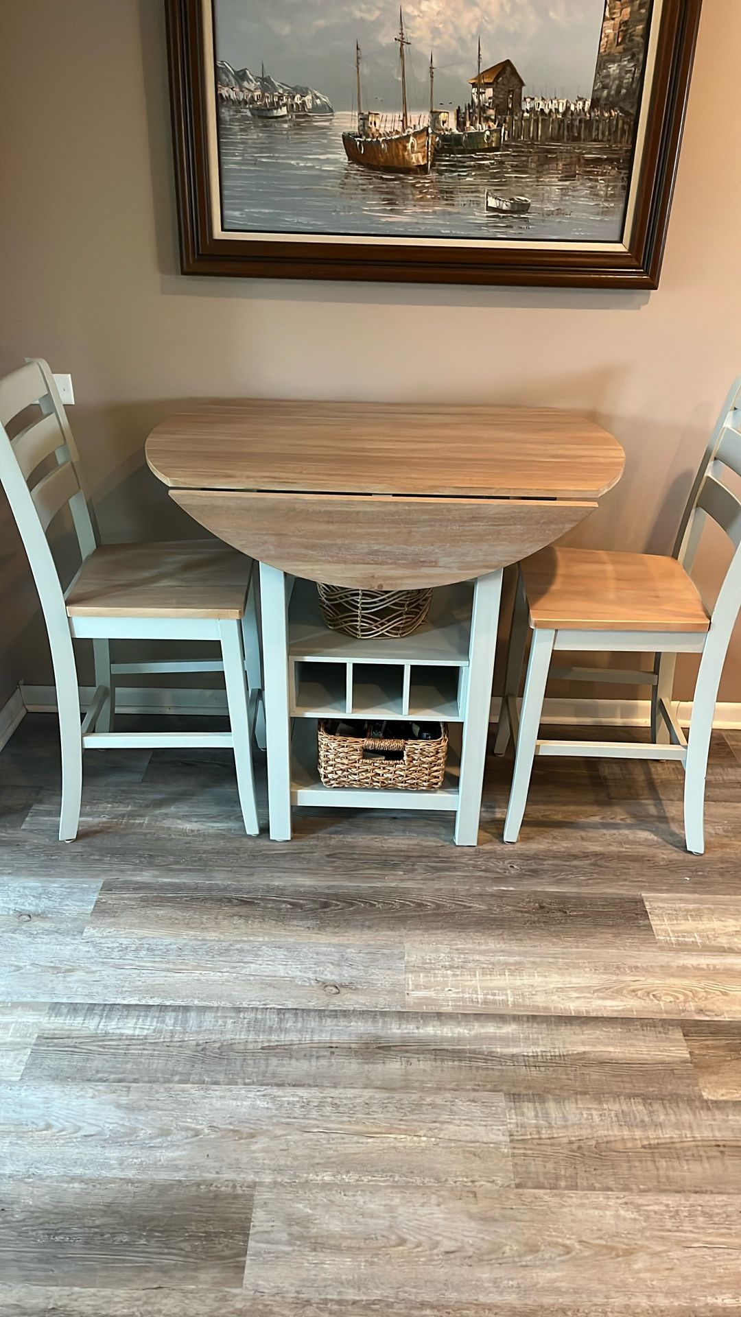 Bar Height Table With 2 Stools And Wine Rack