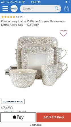 Elma Ivory Lotus 16 Piece Square Stoneware