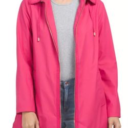 Kate Spade Hooded Trench Rain Coat Pink Long Sleeve Outdoor Women's Size S NWOT 