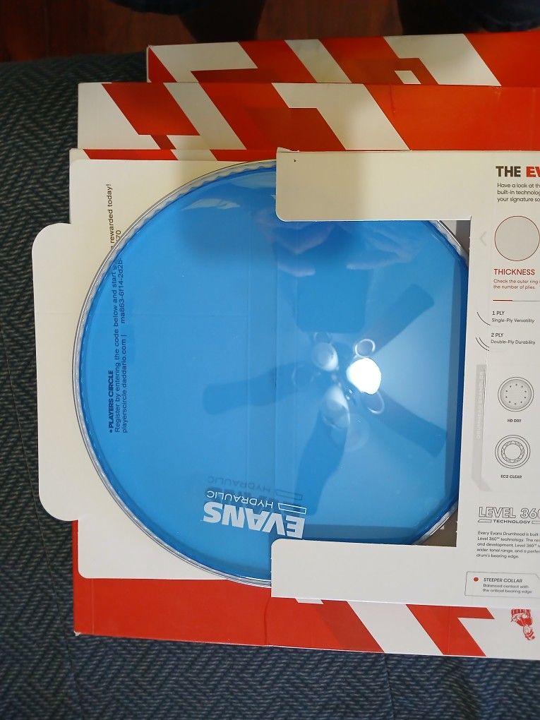 Evans Blue Hydraulic Drum Heads Still In There Original Package And A Brand-New EVANS Snare Head