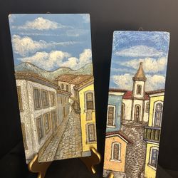 Vintage 3D Handpainted Souvenir Wall Art Plaques Set of 2