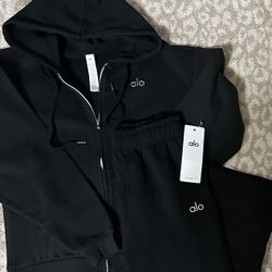 Alo Black Zip Up Hoodie and Sweatpants $165 **READ DESCRIPTION**