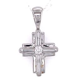 0.05 Ct. Round Diamond Art Deco Cross Pendant In Solid 14k Two-Tone Gold