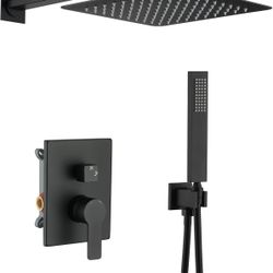Shower System 10 Inch Matte Black Shower Head and Handle Set Wall Mounted Shower Faucets Sets Complete