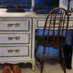 Antique  Canopy Bed Including two Dressers And A Desk With A Chair