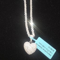 18" Sterling Silver With Moissanite Heart Pendant 