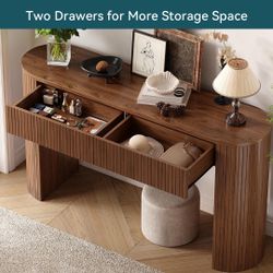 Console Table, Narrow Entry Table with Storage, 55 Inch Fluted Oval Entryway Table with 2 Drawers