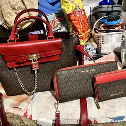Michael Kors Hamilton legacy Small Crimson Red Handbag set