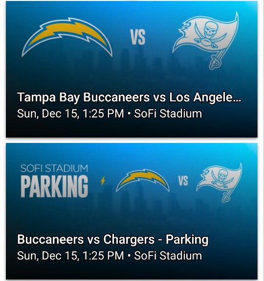 Chargers vs Buccaneers Two Tickets+Parking 