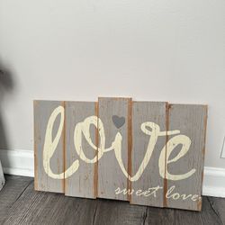 Rustic gray Wooden decor sign “LOVE SWEET LOVE” 