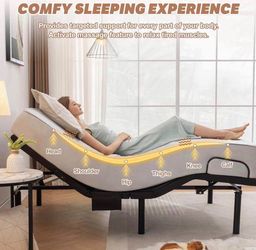 Adjustable Bed Frame, Adjustable Bed Base with 4 Height Adjustable Leg, Adjustable Bed with Massage, Electric Bed with Wireless Remote, Head and Foot 