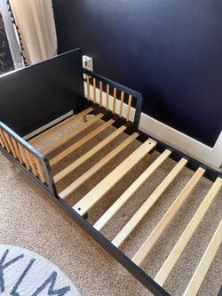 Wood Toddler Bed Midnight blue / natural color - fits crib size mattress
