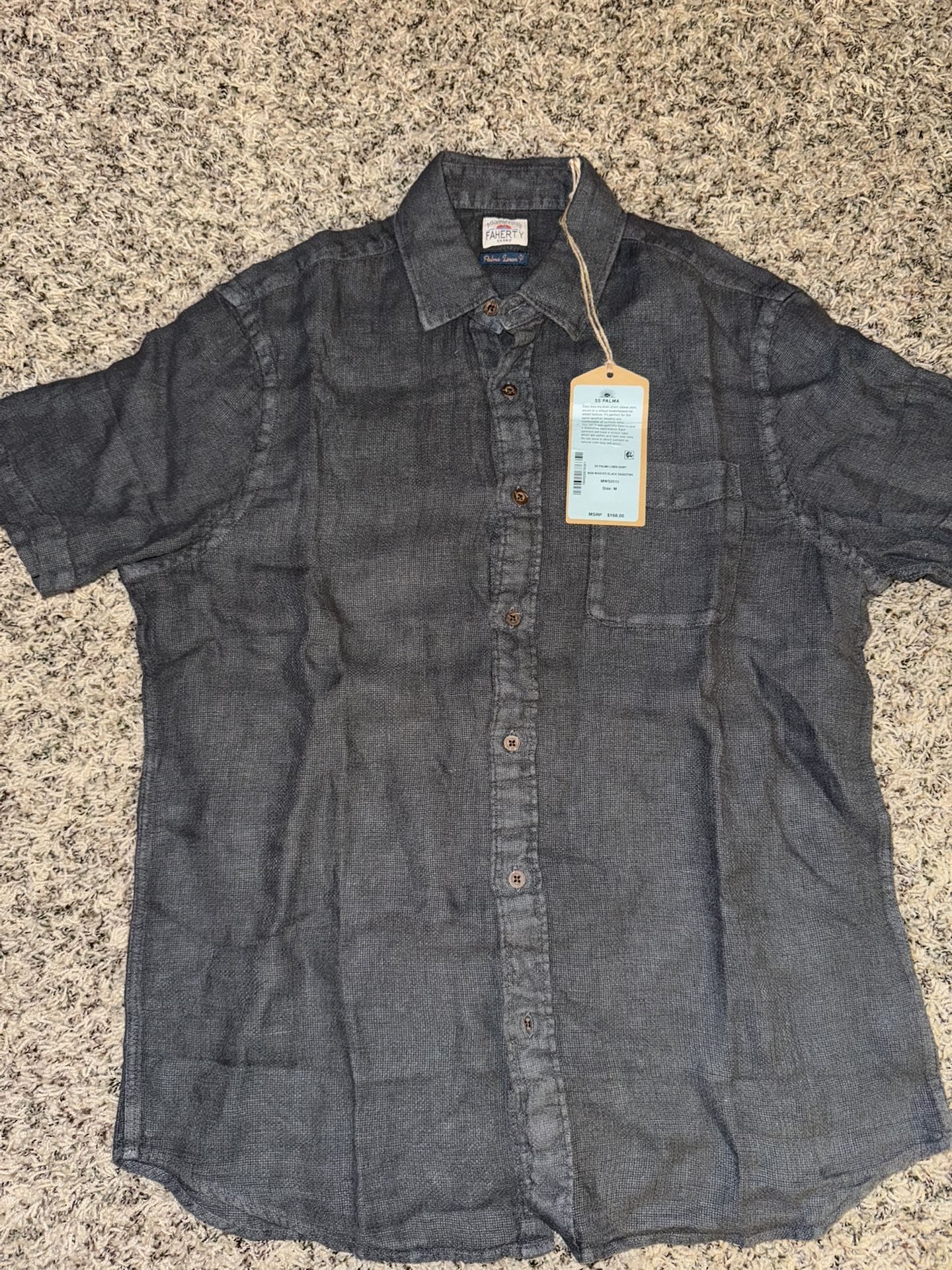 Faherty Men’s SS Palma Linen Shirt Washed Black Size Medium Brand New