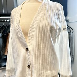 ALO YOGA 3/4 Sleeves White Button Down Cardigan Sweater Size Large