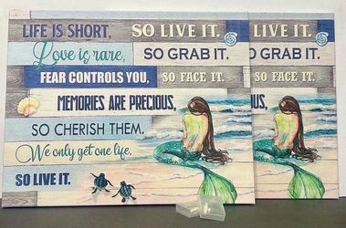 Mermaid and Sea Turtle Wall Art Inspirational Christian Quotes Paintings Canvas Bathroom Wall Decor Prints Modern Abstract Turtle Picture Decor