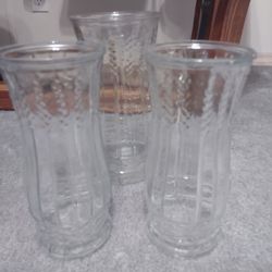 Vintage E.O. Brody Company 1960s  Wheat Stalk Pattern Glass Vases Set