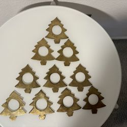 10 Brass Napkin Rings Christmas Tree Shape Vintage