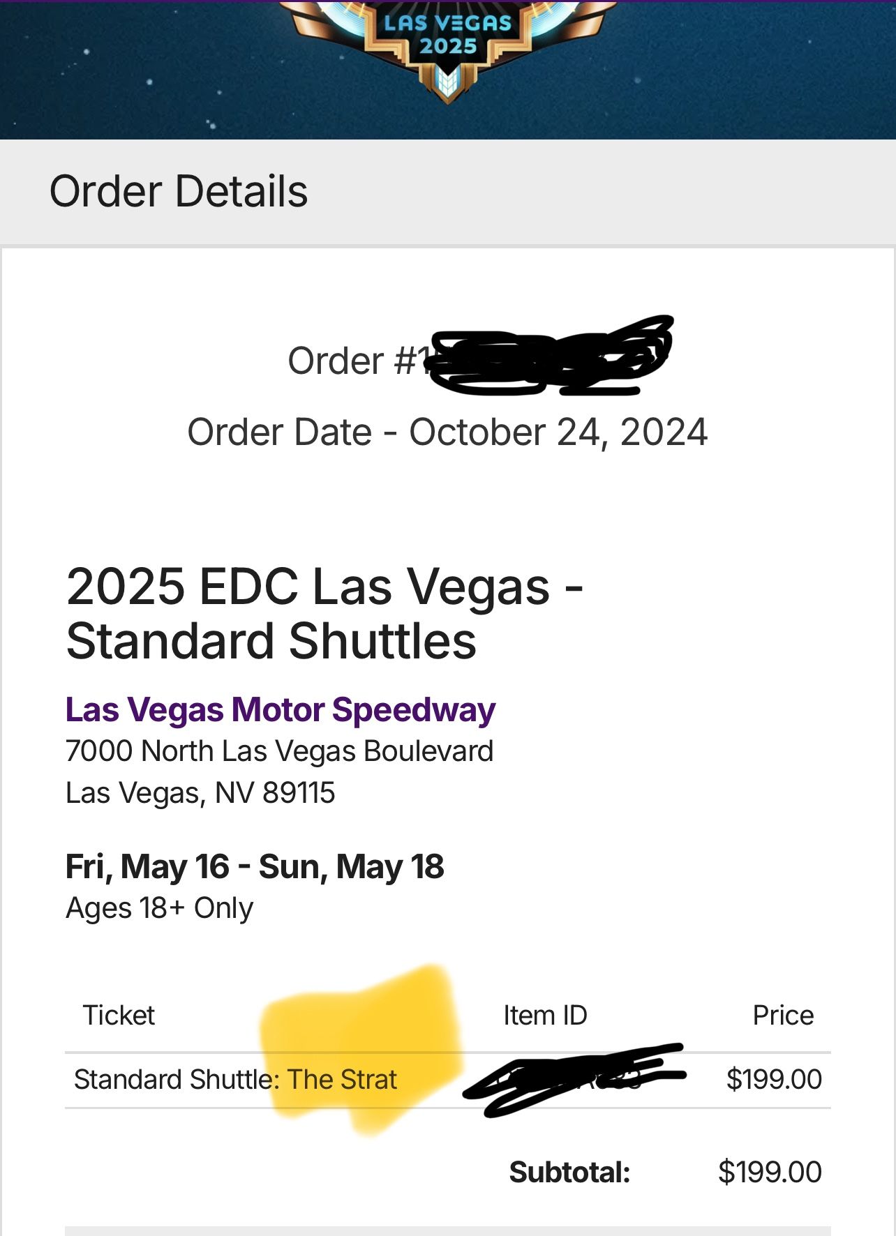 EDC Shuttle Pass/ Stratosphere