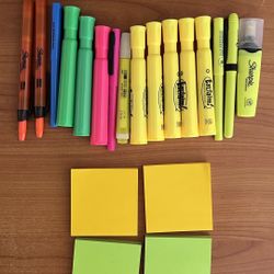 16 Highlighter And 4 Pad Of Post It Sticker