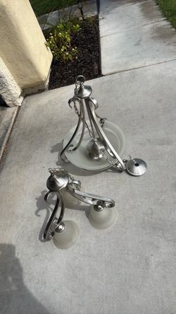 Brushed Nickel Chandelier Light Fixtures Set of 2