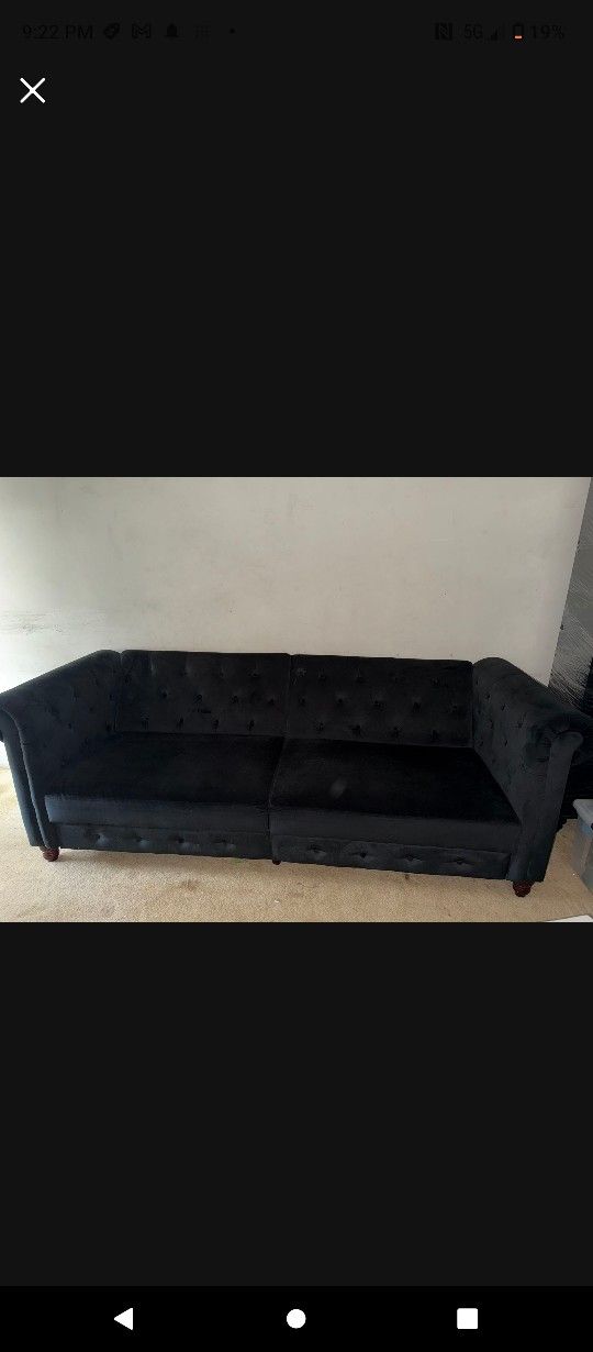 Black Velvet Couch The Back Also Folds Down Into Bed