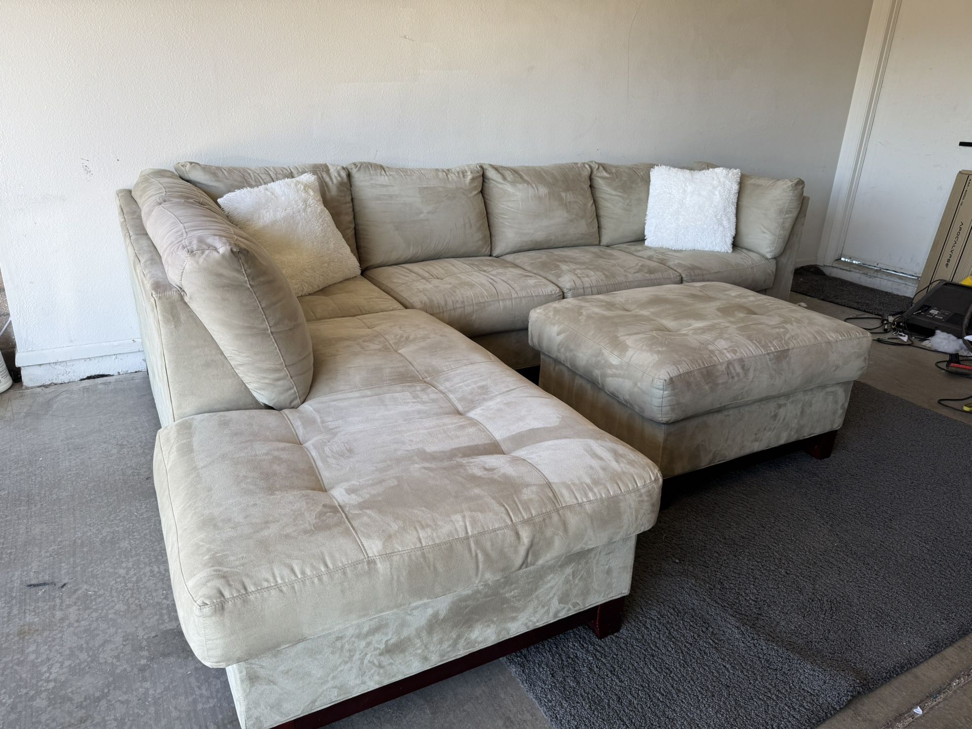 Beige Sectional Sofa Couch Sala Ottoman