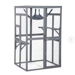 COZIWOW Catio Outdoor Cat Enclosure Window Access with Hammock Grey-Medium