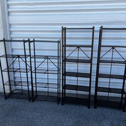 Origami Foldable Collapsible Indoor Outdoor Plant Rack or Baker’s Rack Storage Shelf Shelves! Great condition!  Bronze 24x11x66in $75 each  Black 24x1