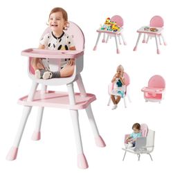 6 in 1 Baby High Chair, Convertible Highchair for Babies and Toddlers (Pink)