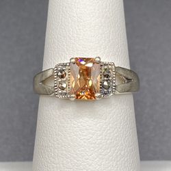 Sterling Citrine CZ Ring 