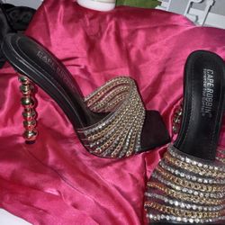 Square Toe Black & Gold Heels  