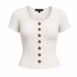 Medium Derek Heart White Ribbed Button-Front Top