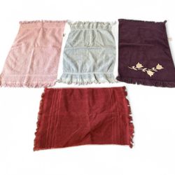 VTG MCM Hand Towels Purple Floral, Baby Blue, Pink,  Burgundy Fringe USA Mid Century Deco