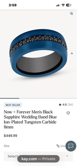 Men's Blue Tungsten Carbide Black Sapphire Wedding Band 8mm