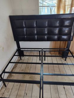 Black leather headboard queen size frame