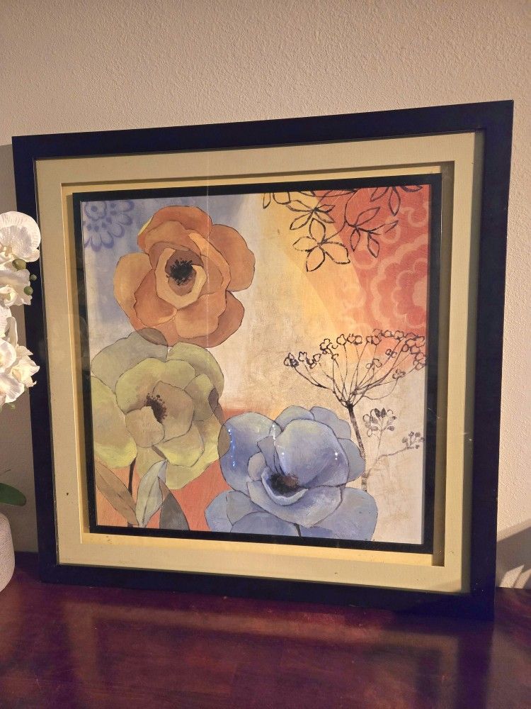 32" Framed Flower Abstract Art Print, Professionally Framed, Signed