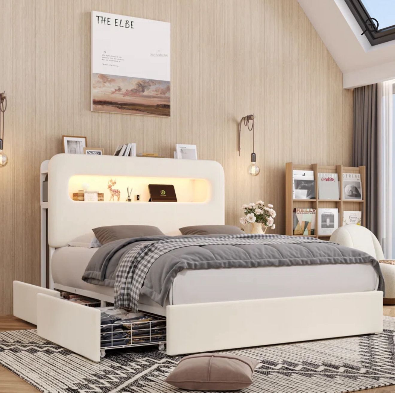 Queen Size Bed Frame with LED Lights & Storage – Brand New in Box
