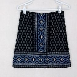 LOFT Cotton Knit Mini Skirt Size Petite 0 in Black, Blue, White Southwest Design