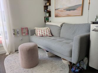 West Elm pink velvet ottoman