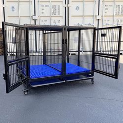 (Brand New) $165 Folding Heavy-Duty Dog Crate 41”x31”x34” Dual-Door Stackable Cage Kennel, Divider, Plastic Tray 
