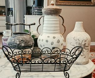 4-Pc Modern Southwest & Farmhouse Porch Decor Set – Metal & Ceramic Vases