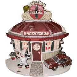 Rare Retired Kurt Adler 1999 Coca Cola Christmas Lighted Village Drive-In Restau