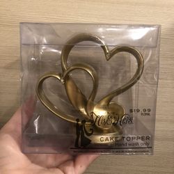 Floral Gold Heart Wedding Cake Topper