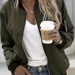 Green Bomber Jacket Green & Black Size Medium 