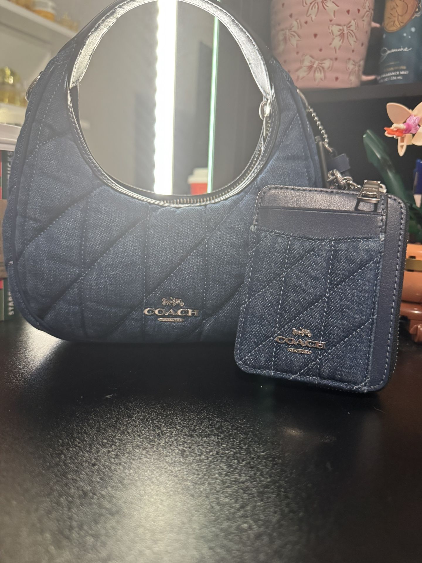 denim coach purse and wallet