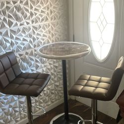 3 Piece Furniture Set With Adjustable Barstools & Marble Bistro Bar Height Table
