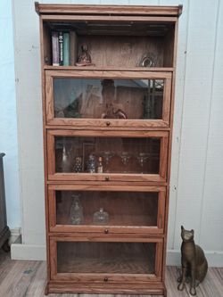 Oak Vintage Tall Barrister Glass Front Bookcase, Delivery