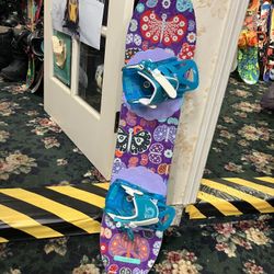 90cm Burton Chicklet Snowboard w/ XS Bindings🏂LIKE NEW🏂Rare Design * Flat Rocker *Super EZ to Ride